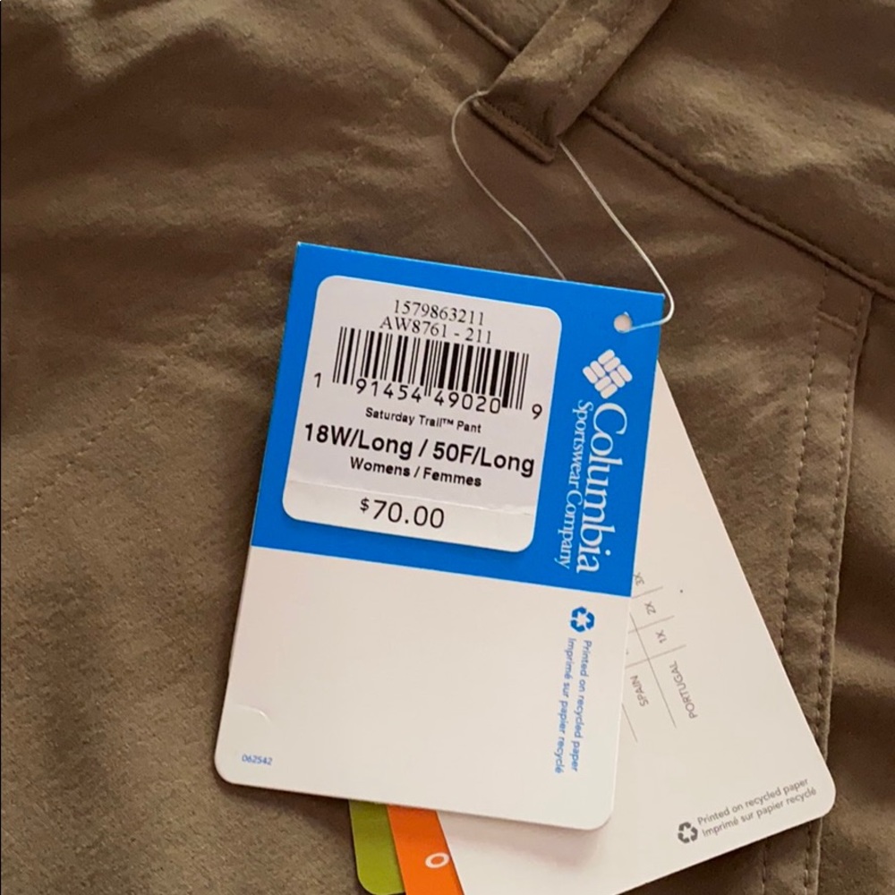 Columbia Pants 18W Long NWT OMNI SHEILD